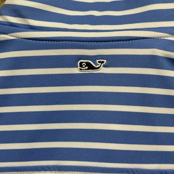 Vineyard Vines Blue and Cream Striped The Shep Shirt quarter zip Pullover - Picture 5 of 7
